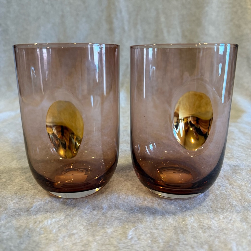 Set of Two ZODAX Glasses--New With Tags Sophisticated Brown Decorative Drinkware